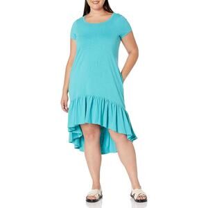 Zim & Zoe Dress with Pockets Womens 18 Blue 100% Cotton Ruffle Hem Hi Low Beachy